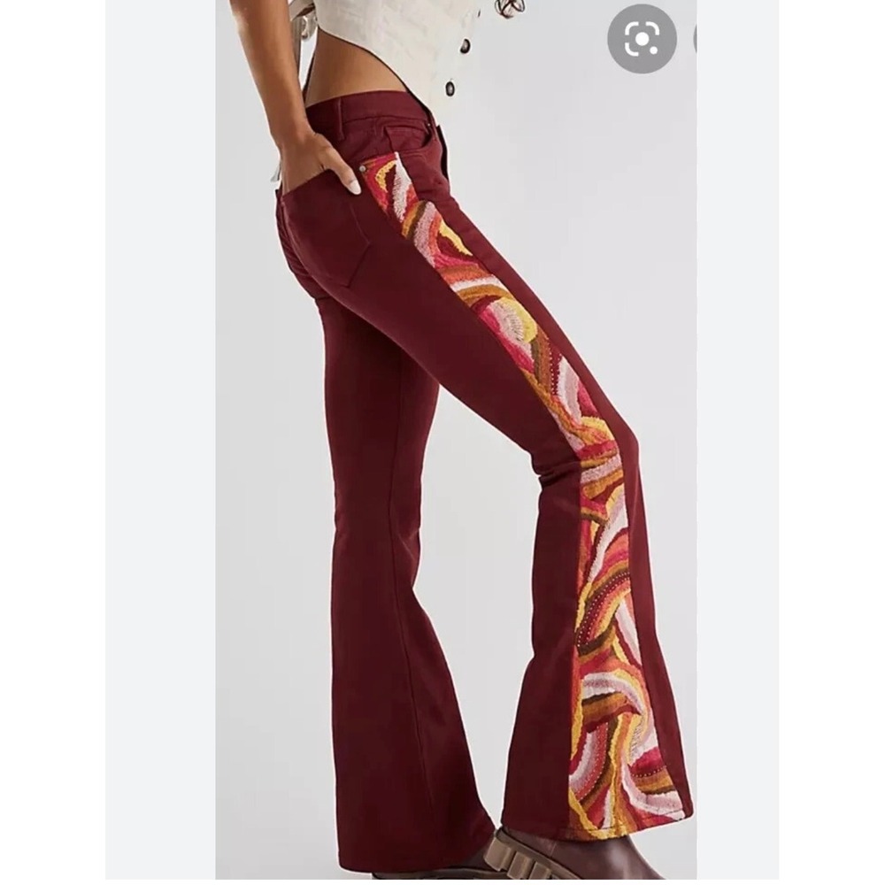 Driftwood x Free People Farrah Flare Jeans sz‎ 32 Embroidered Beaded boho